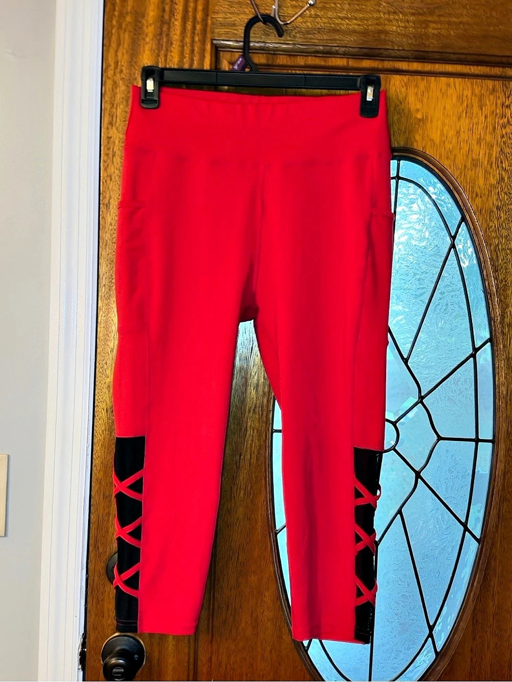 Popflex Lace-Up Leggings in Red & Black Size XL Like New